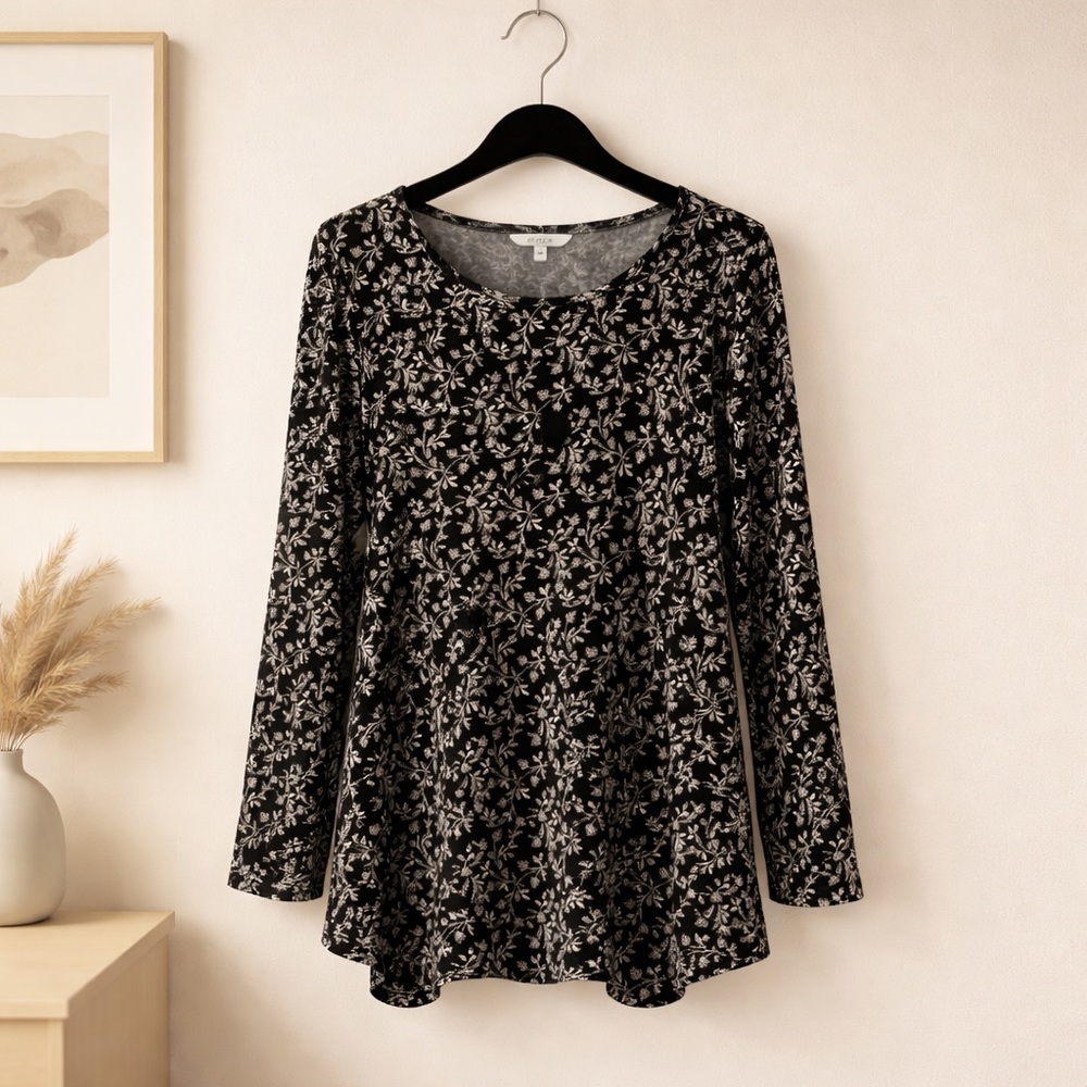 Croft & Barrow 3X The Classic Long Sleeve Crewneck Cotton Leaf Pattern Tee - Picture 3 of 16